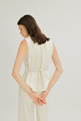 Lilian Boxy Top with Waist Tie in Ivory