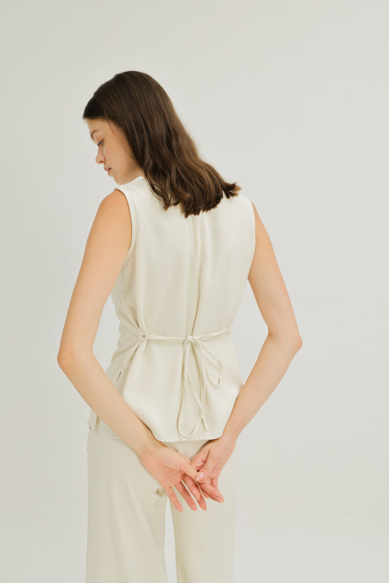 Lilian Boxy Top with Waist Tie in Ivory