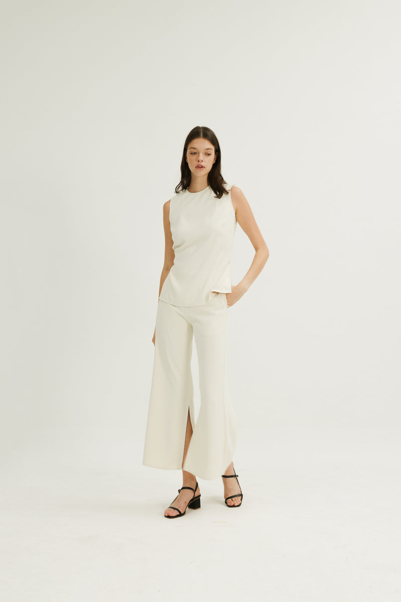 Lilian Boxy Top with Waist Tie in Ivory