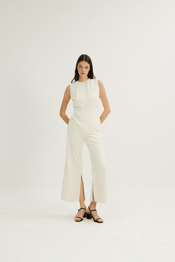 Lilian Boxy Top with Waist Tie in Ivory