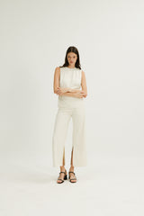 Lilian Boxy Top with Waist Tie in Ivory