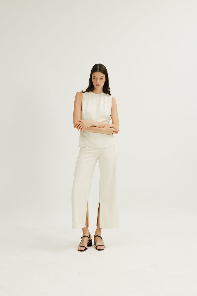 Lilian Boxy Top with Waist Tie in Ivory