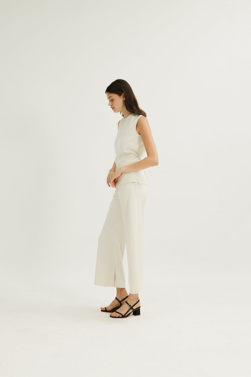 Lilian Boxy Top with Waist Tie in Ivory