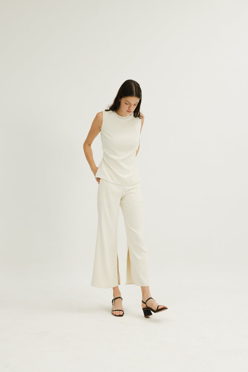 Lilian Boxy Top with Waist Tie in Ivory