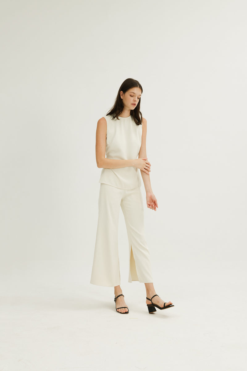 Lilian Boxy Top with Waist Tie in Ivory