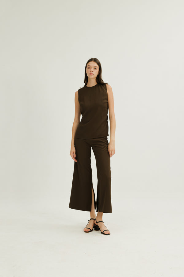 Lilian Boxy Top with Waist Tie in Cocoa