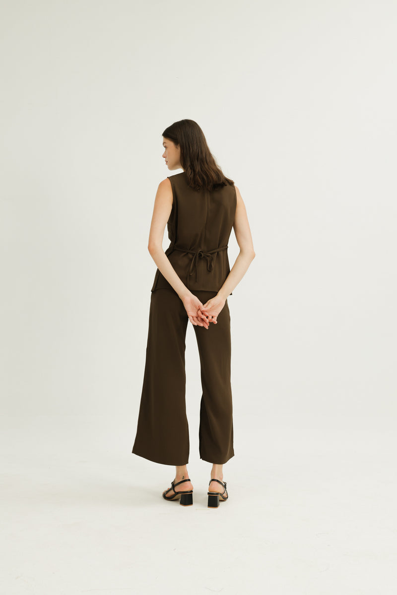 Lilian Boxy Top with Waist Tie in Cocoa