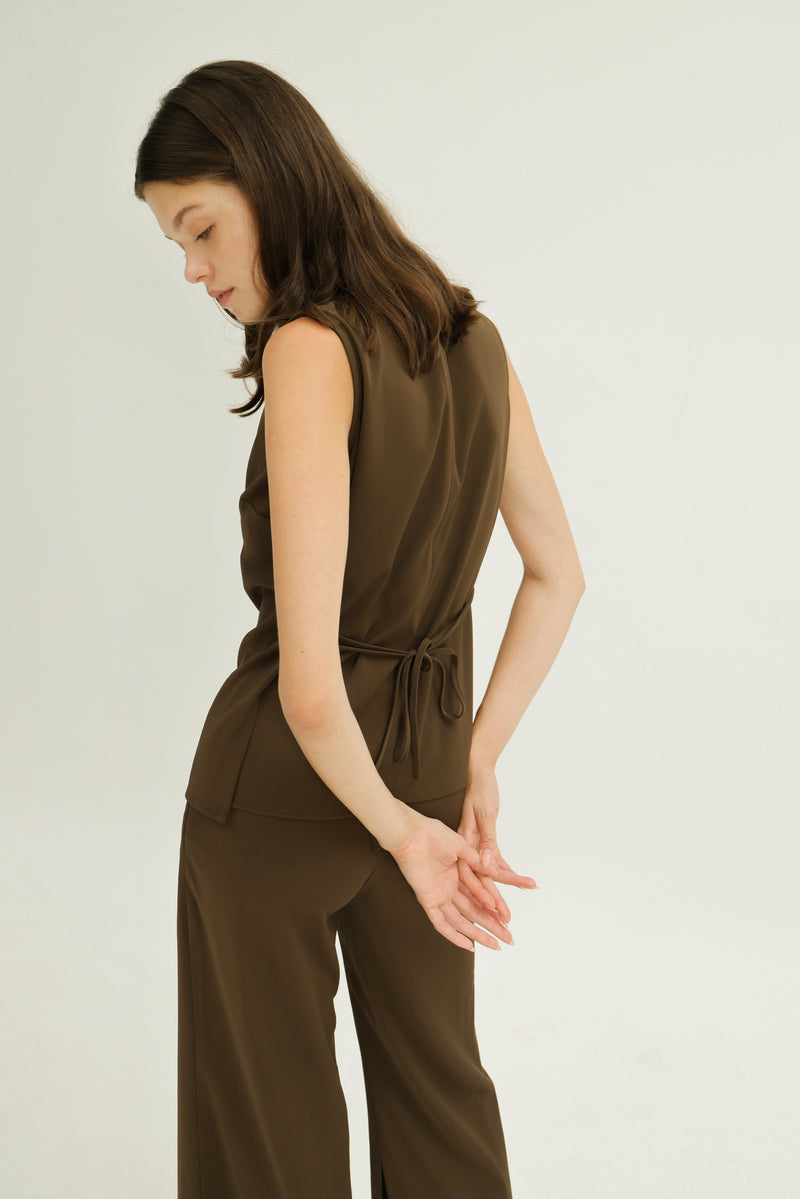 Lilian Boxy Top with Waist Tie in Cocoa