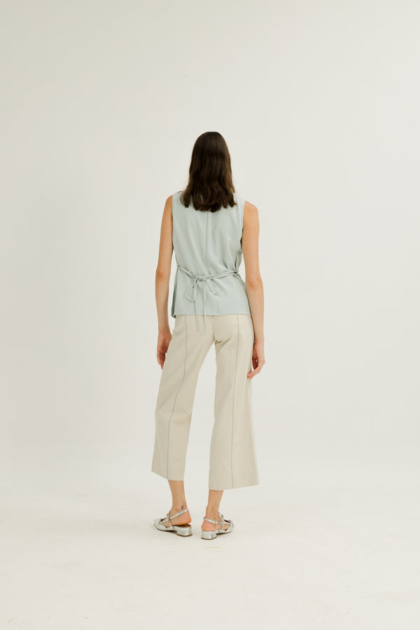Lilian Boxy Top with Waist Tie in Sky