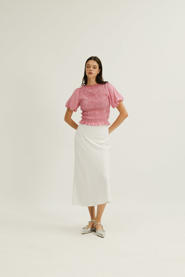 Maya Shirred Top in Mulberry Pink