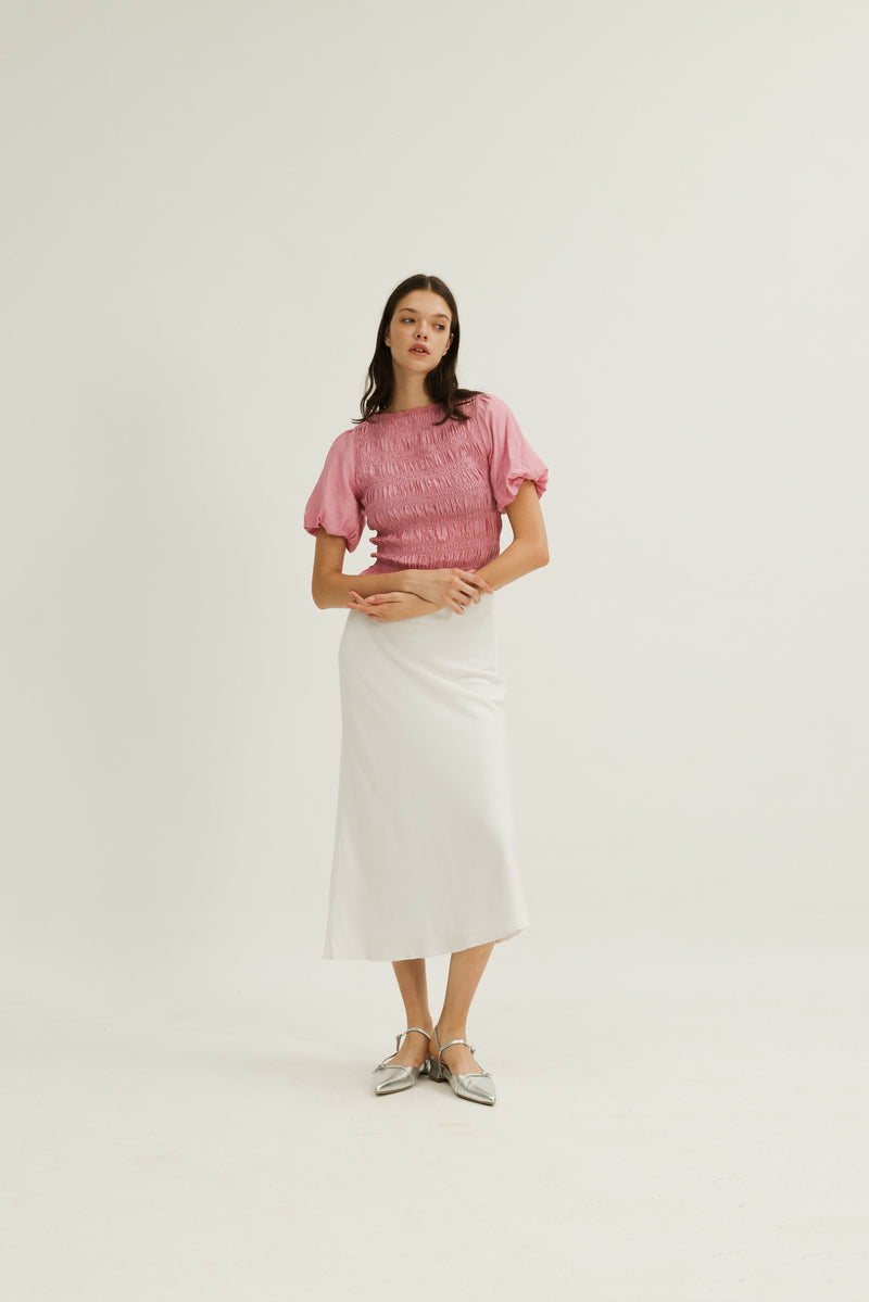Maya Shirred Top in Mulberry Pink