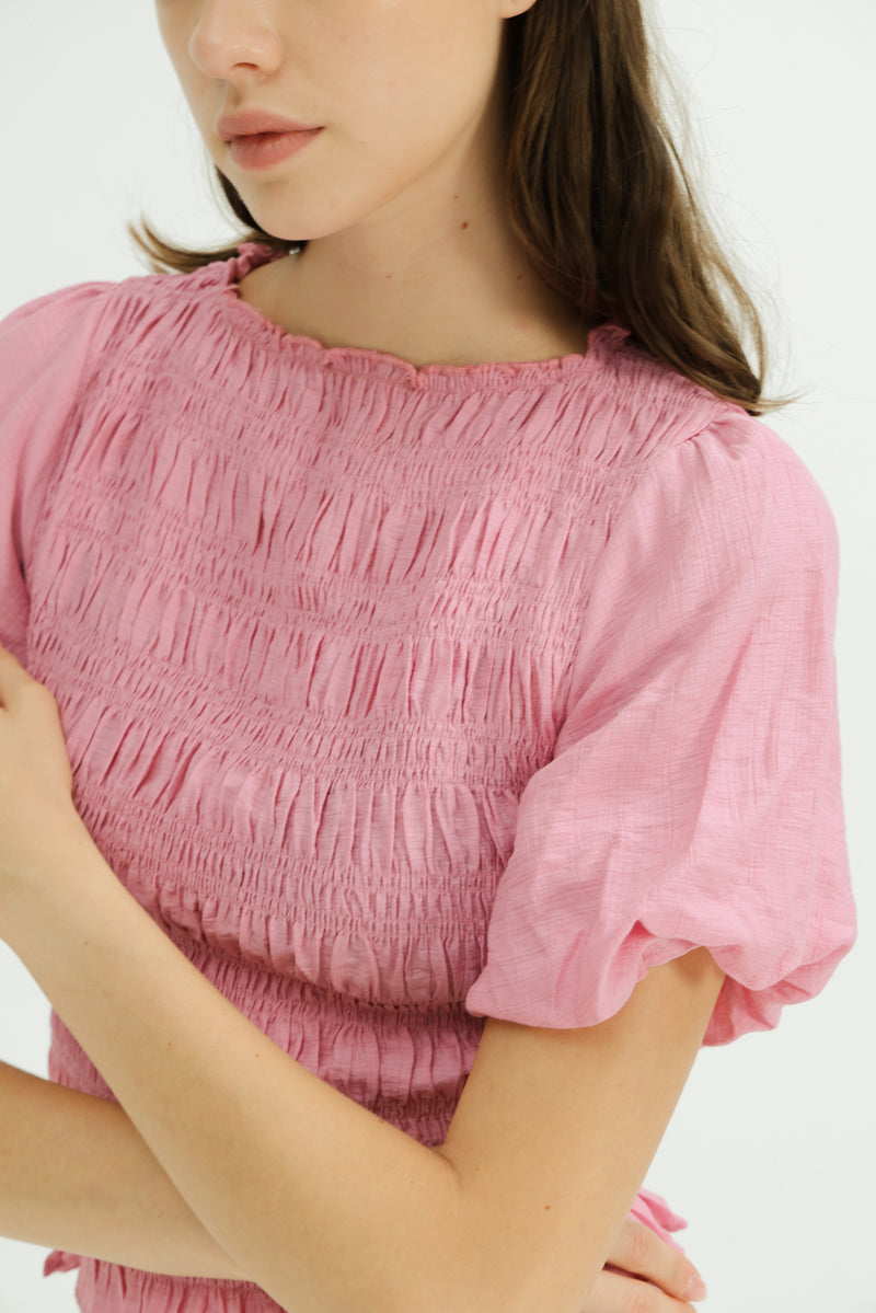 Maya Shirred Top in Mulberry Pink