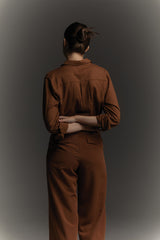 Devon Button Linen Shirt in Brown