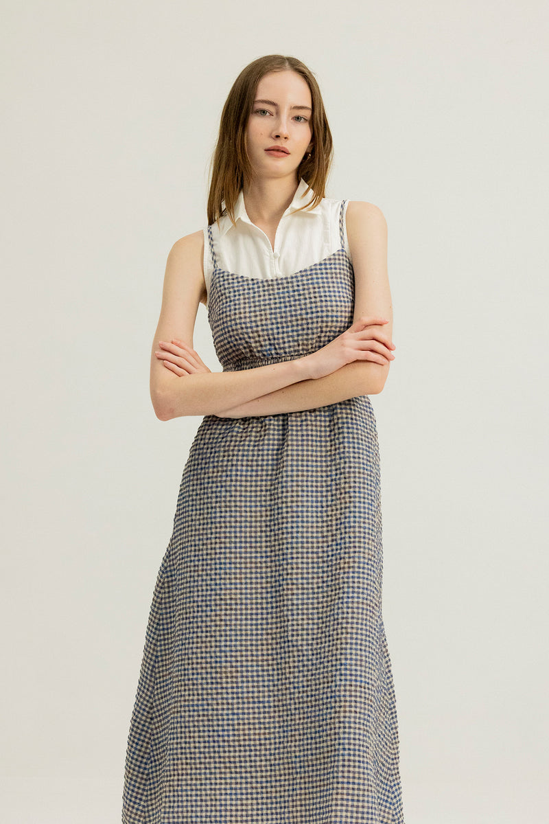 Brooke Shirred Waist Dress in Blue Clay