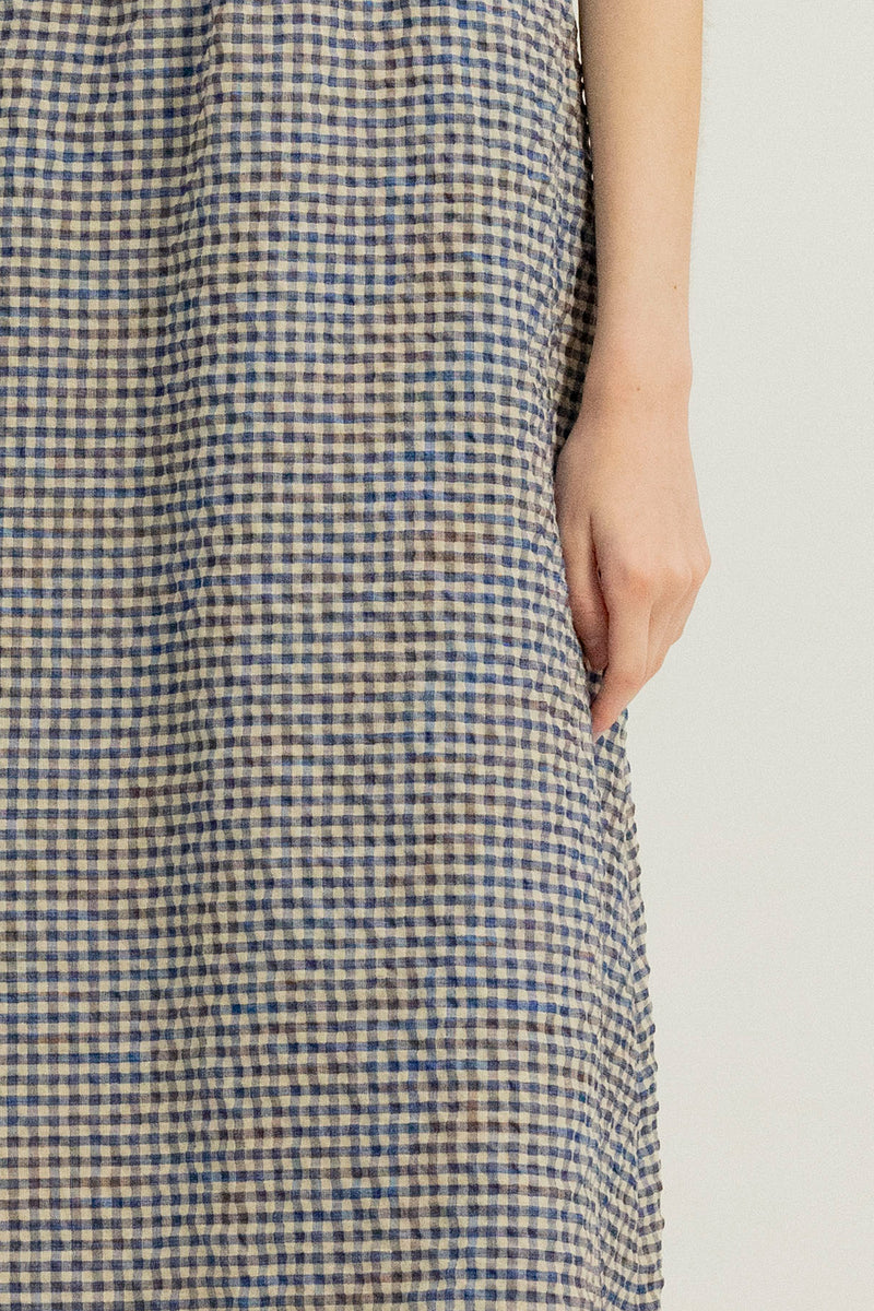 Brooke Shirred Waist Dress in Blue Clay