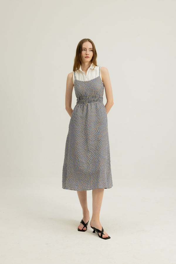 Brooke Shirred Waist Dress in Blue Clay
