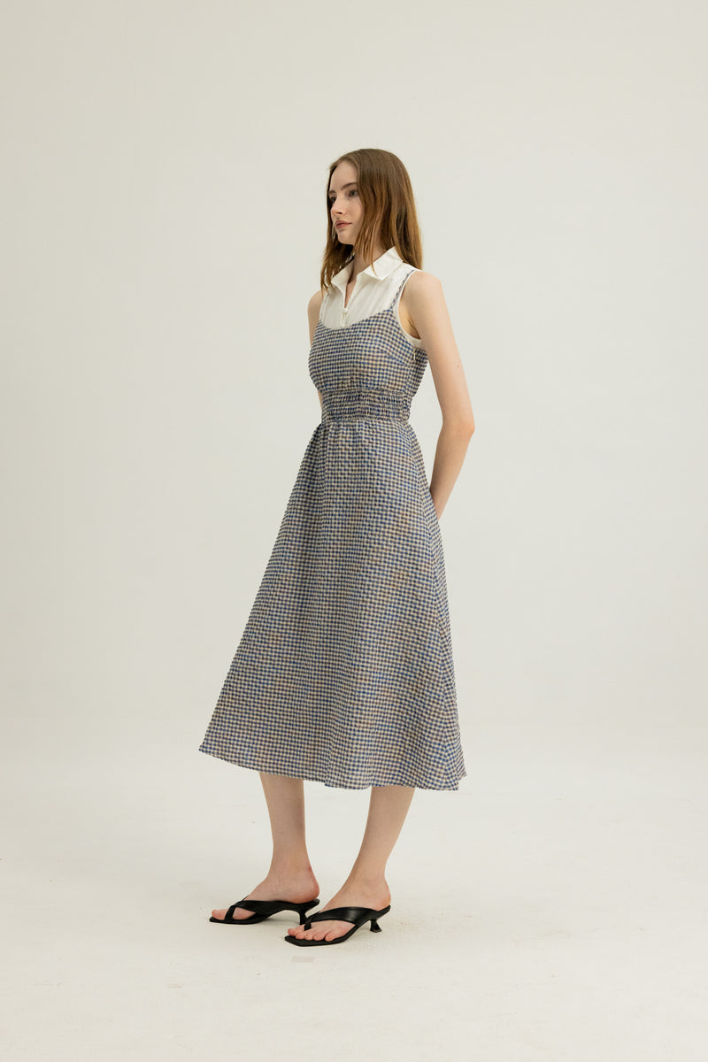 Brooke Shirred Waist Dress in Blue Clay