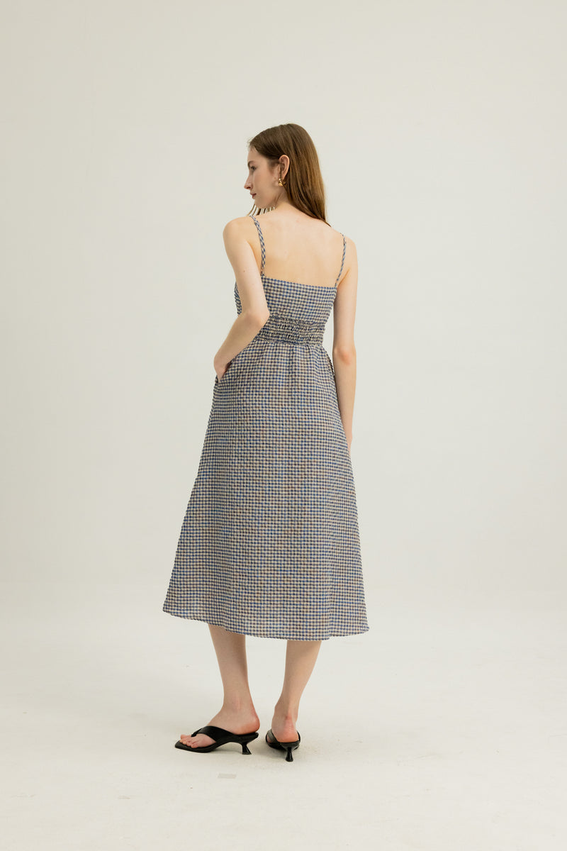 Brooke Shirred Waist Dress in Blue Clay