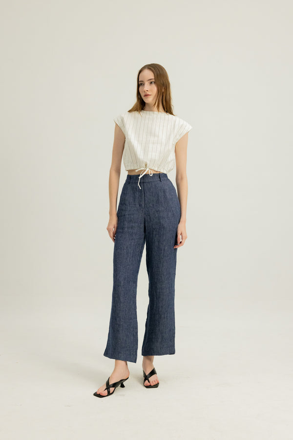 Danielle Elasticated Day Trousers in Indigo Blue