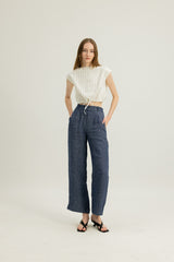 Gaia Waist Tie Top in White Stripe