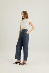 Gaia Waist Tie Top in White Stripe