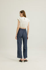 Gaia Waist Tie Top in White Stripe