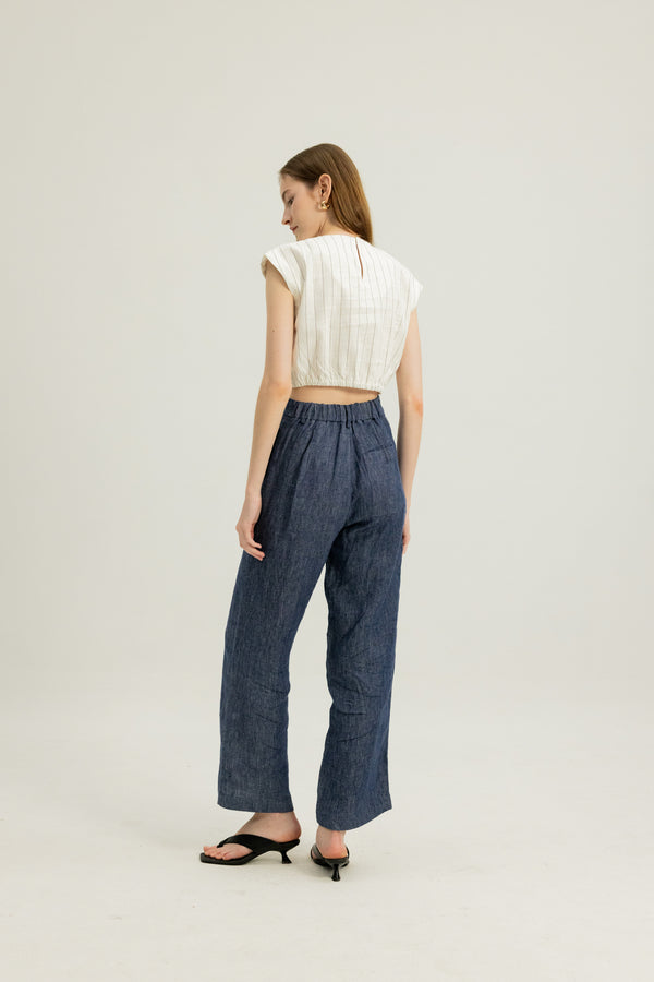Danielle Elasticated Day Trousers in Indigo Blue