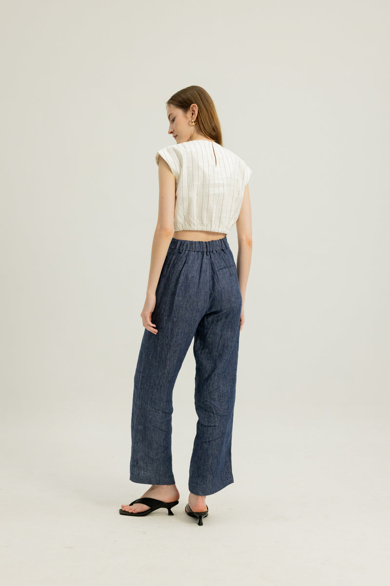 Danielle Elasticated Day Trousers in Indigo Blue