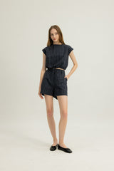 Gaia Waist Tie Top in Midnight Stripe