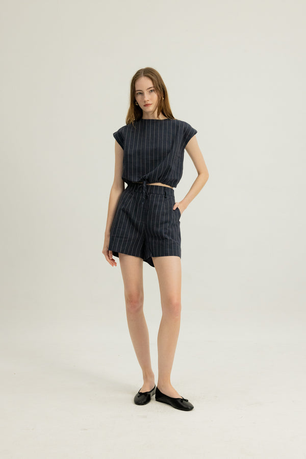 Gaia Waist Tie Top in Midnight Stripe