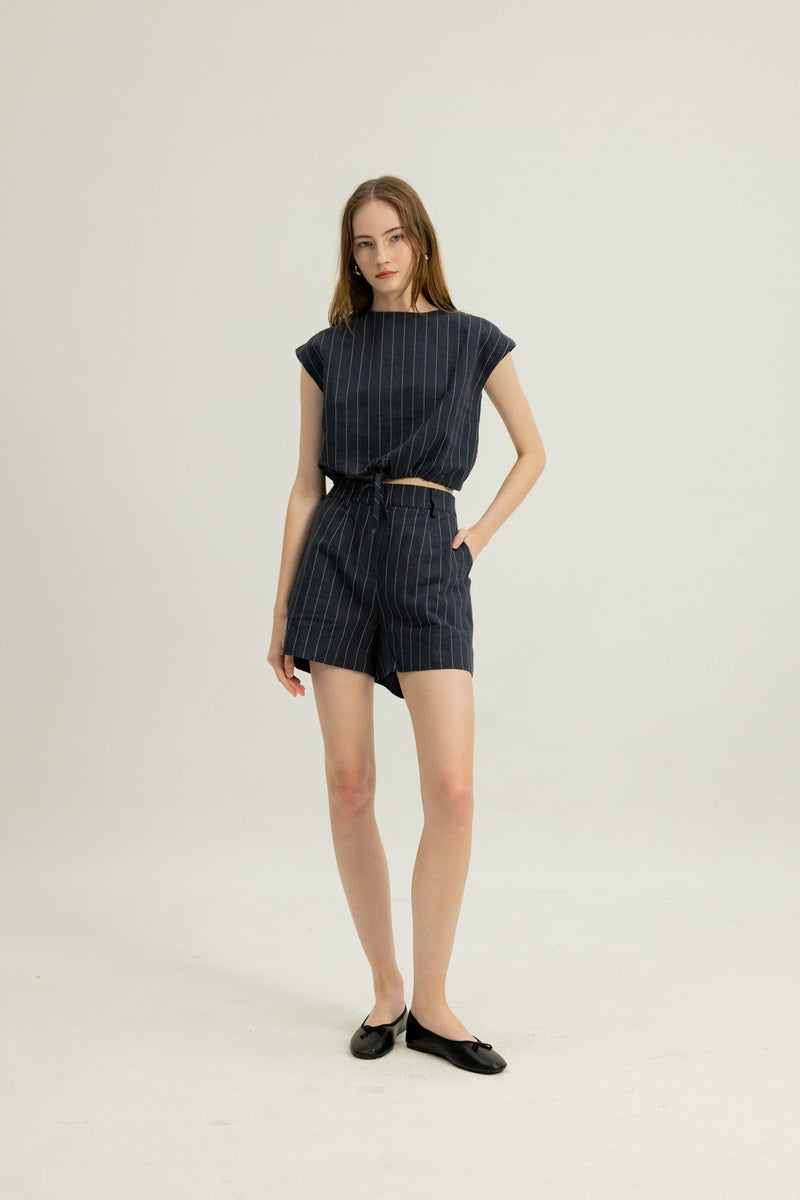 Gaia Waist Tie Top in Midnight Stripe