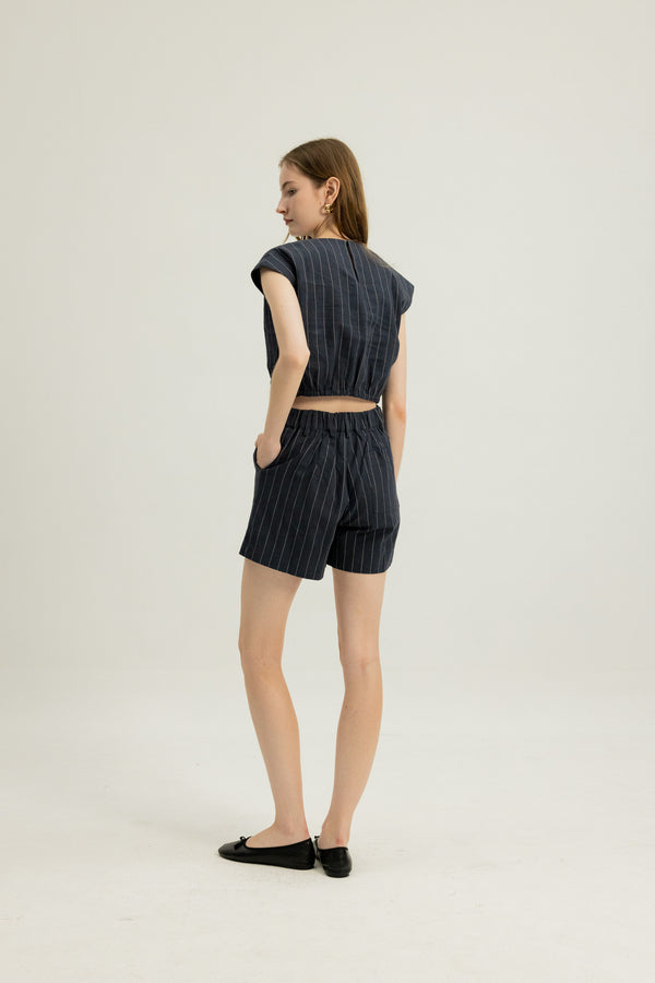 Gaia Waist Tie Top in Midnight Stripe