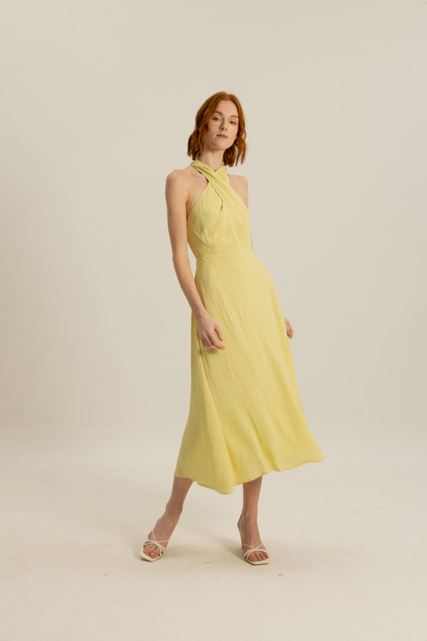 Leah Cross Neck Dress in Pear