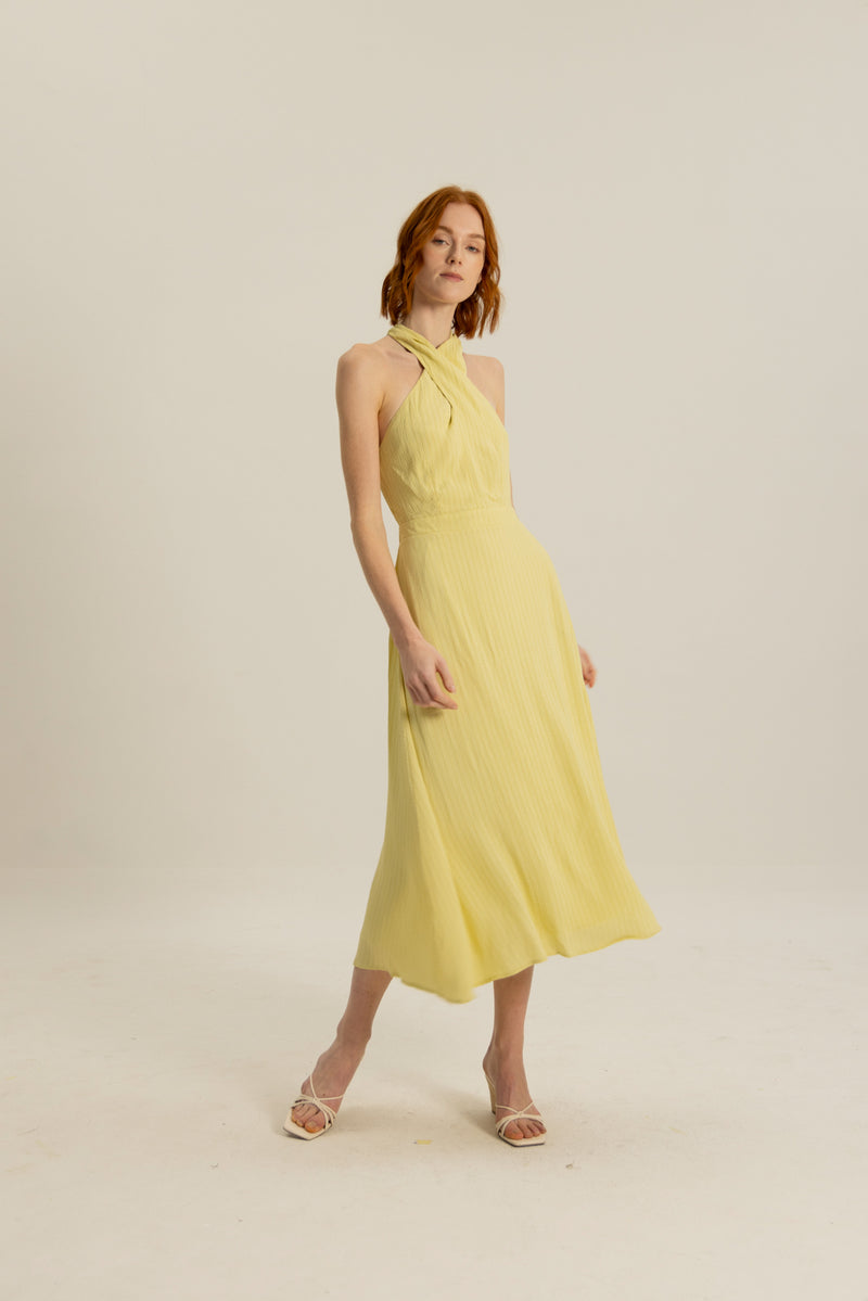 Leah Cross Neck Dress in Pear