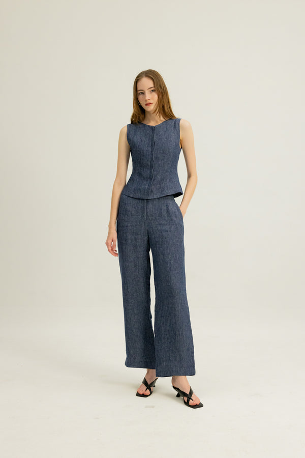 Arianna Button Top in Indigo Blue