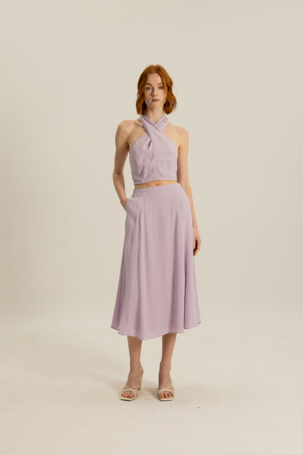 Neville Cross halter Neck Top in Lilac