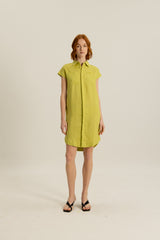 Oliver Double Pocket Linen Short Dress in Pear