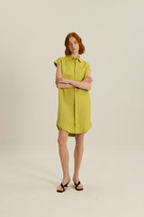 Oliver Double Pocket Linen Short Dress in Pear