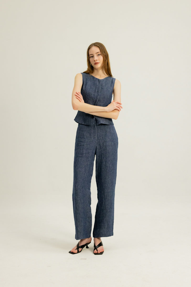 Danielle Elasticated Day Trousers in Indigo Blue