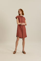 Oliver Double Pocket Linen Short Dress in Rose