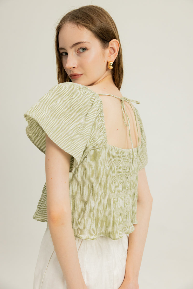 (2) Jordan Square Neck Top in Garden Green Stripe