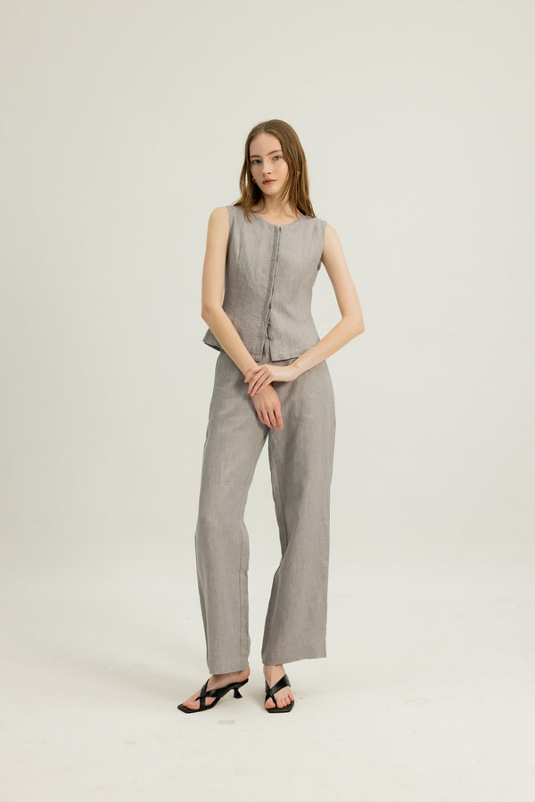Arianna Button Top in Heather Grey