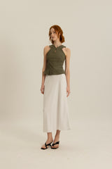 Iris Elasticated Back Waist Biased Skirt in White