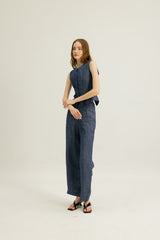 Arianna Button Top in Indigo Blue