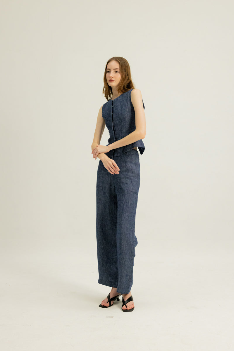 Arianna Button Top in Indigo Blue