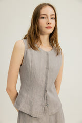 Arianna Button Top in Heather Grey