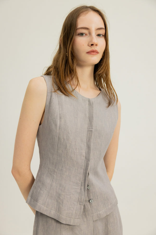 Arianna Button Top in Heather Grey