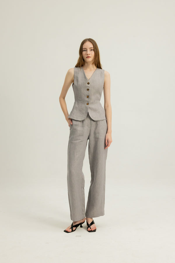 Florence Linen Waistcoat in Heather Grey