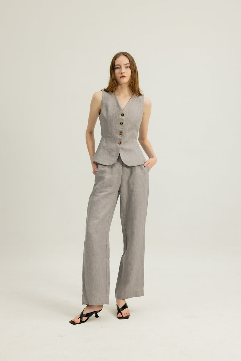 Florence Linen Waistcoat in Heather Grey
