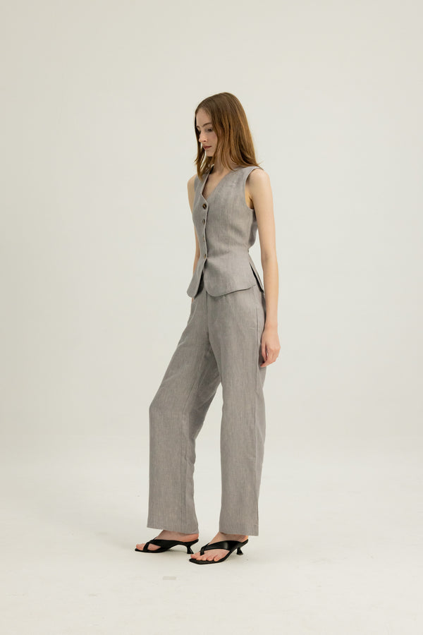 Florence Linen Waistcoat in Heather Grey